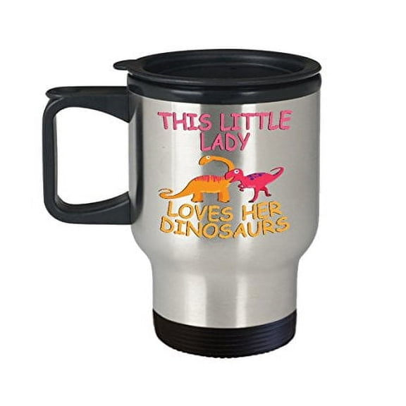 Kids Dinosaur Mug - This Little Lady Loves Her Dinosaurs - Birthday Gift For Daughter - 14 oz Stainless Steel Travel Coffee Cup