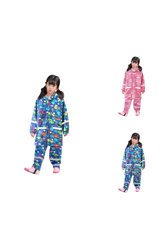 Kids Dinosaur Rainbow Rain Jacket, Waterproof Hooded Button Raincoat for Boys & Girls, Designed for Kindergarten, Playground & Outdoor Exploration