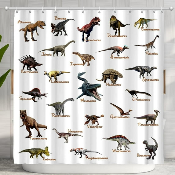 Kids Dinosaur Shower Curtain for Bathroom - Funny Jurassic Dino World Park Shower Curtain Sets Bathtub Decor with 12 Hooks Washable Durable Polyester Fabric 72"x72"