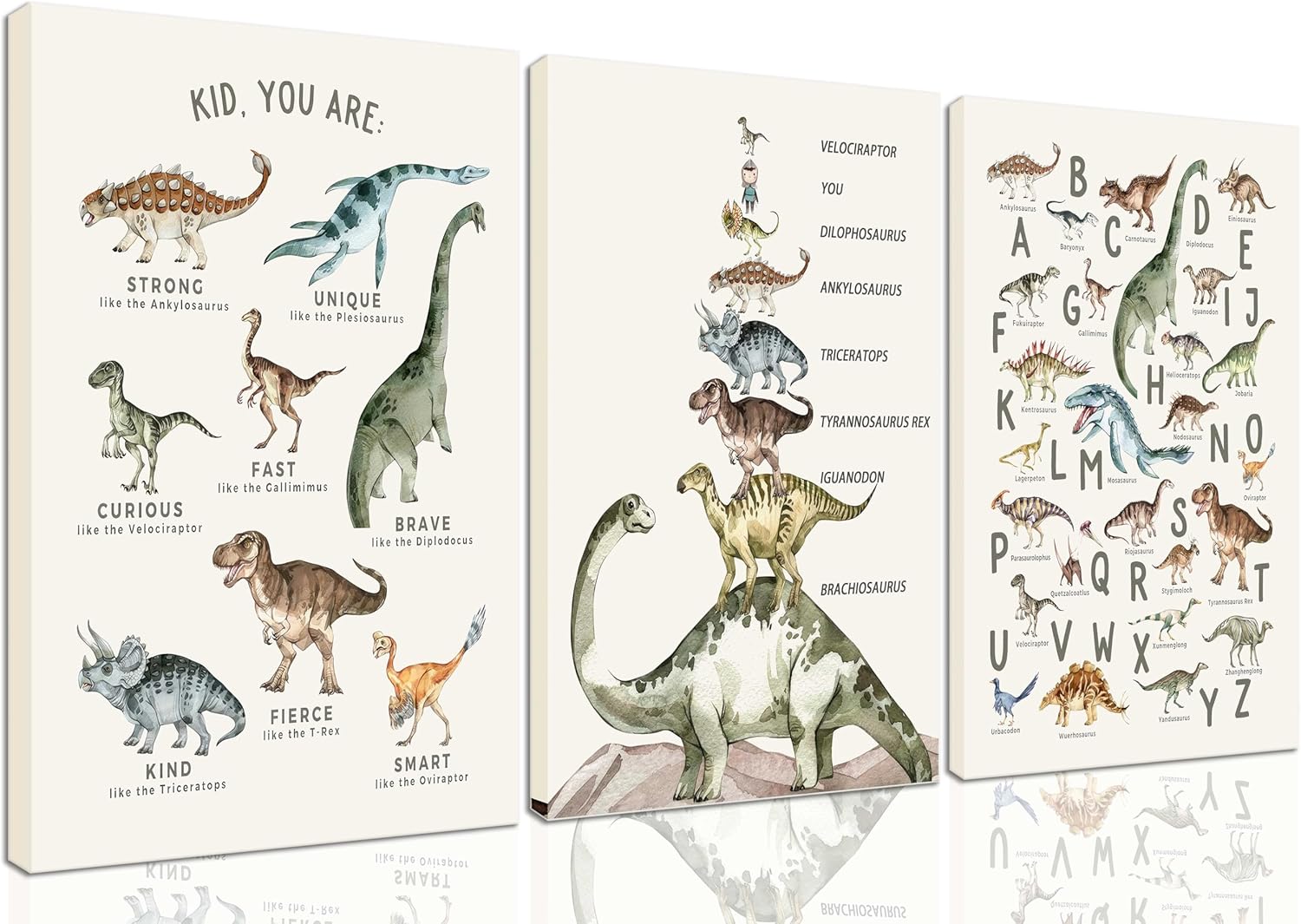 Kids Dinosaur Species Canvas Wall Art Dinosaur Alphabet Painting Boys ...