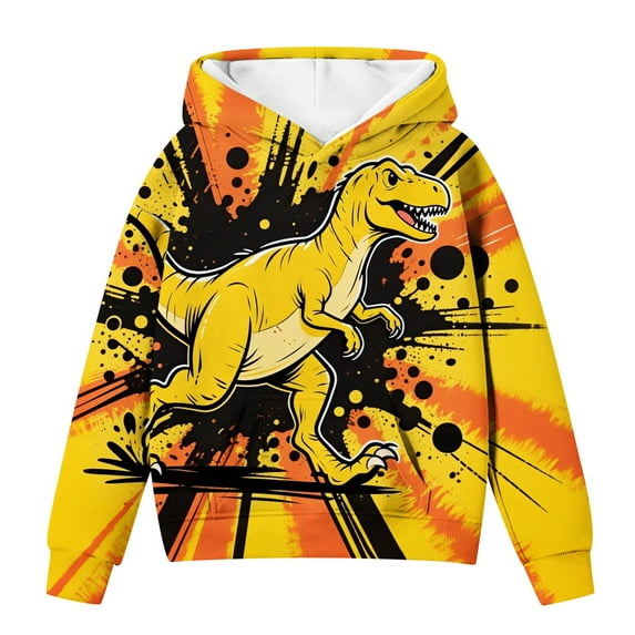 Kids Dinosaur Tie Dye Hoodie Boys Girs Pullover with Pocket , Soft Casual Long Sleeve Printed Sweatshirt with Drawstring for Children Sports Outdoor 2-12 Years(Yellow,11-12Years)