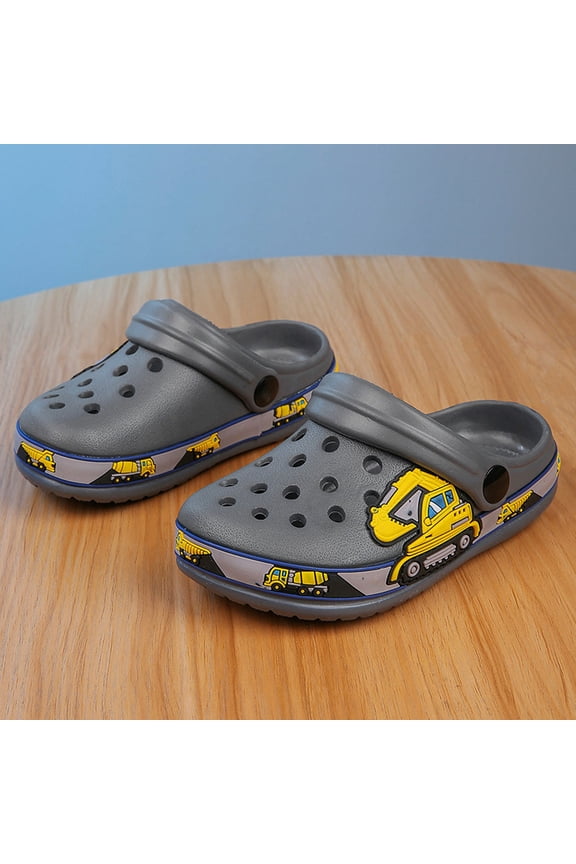 Kids Dinosaur & Vehicle Print Clogs Breathable Summer Beach Shoes Soft Sole Lightweight Sandals for Boys Girls Ages 2-8 Years