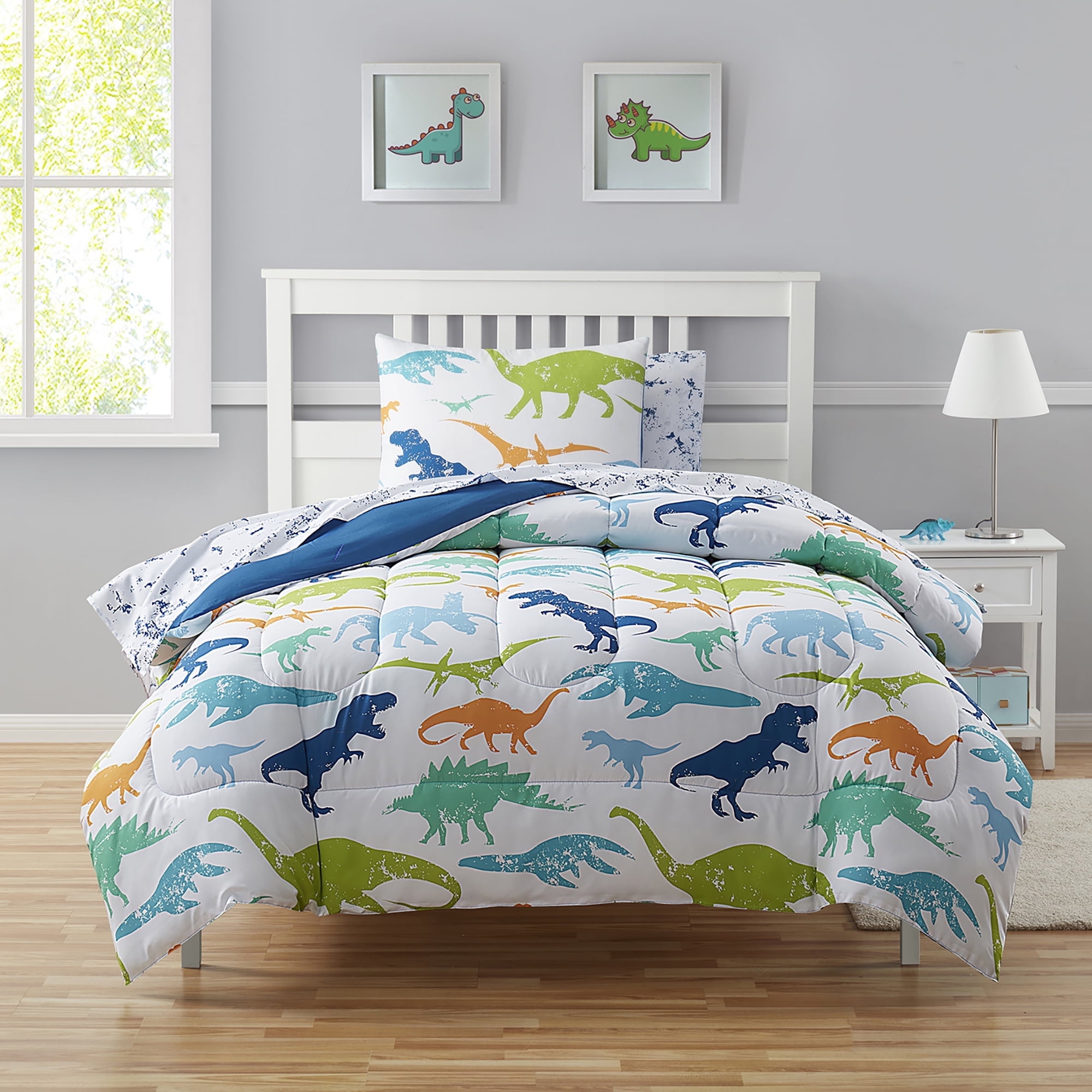 Twin Dinosaur Print Microfiber Down Alternative Bed in a Bag