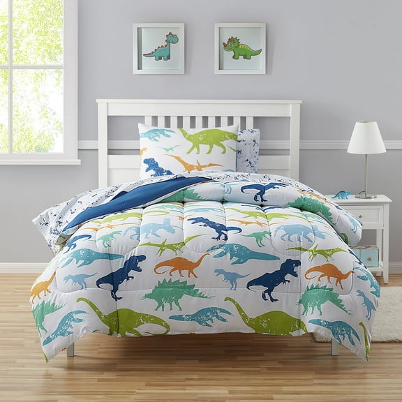 Kids Dinosaurs Bed in a Bag 5 Piece Comforter, Sham & Sheet Set Twin