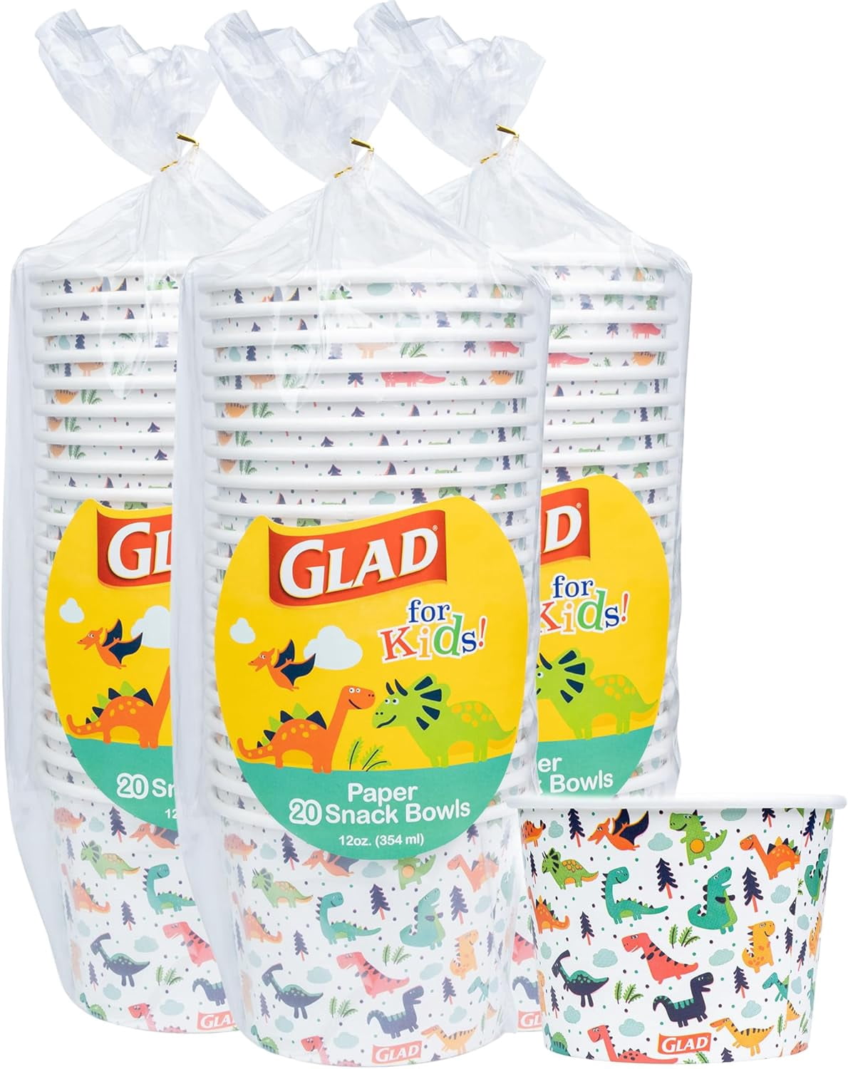 Glad Kids Dinosaur Paper Snack Bowls 12oz 20ct – Mess-Free