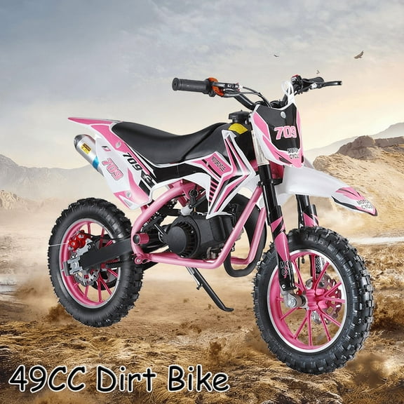 Kids Dirt Bike, 49cc 2-Stroke Dirtbike Gas Powered, Off Road Mini Dirt Bike for Kids, Gas Power Pocket Rocket Bike with Front Rear Disc Brakes, Mini Motorcycle Max Load 220LBS