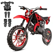 Kids Dirt Bike 49cc Gas Powered - 2-Stroke Off-Road Motorcycle for Ages 13+, 28 MPH Max Speed with Shock Absorber & Dual Disc Brakes Kill Switch, Max Load 220LBS, with Armor, Black