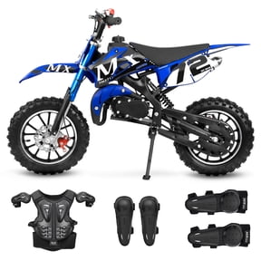 Kids Dirt Bike 49cc Gas Powered - 2-Stroke Off-Road Motorcycle for Ages 13+, 24 MPH Max Speed with Shock Absorber & Dual Disc Brakes,Kill Switch, Max Load 220LBS, with Armor, BLUE