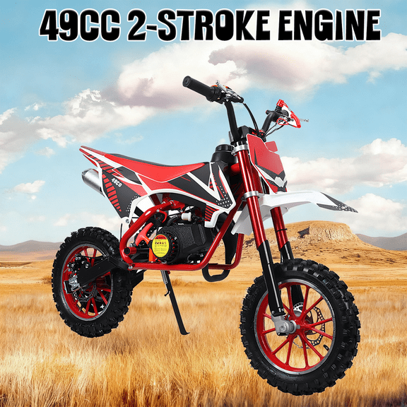 Kids Dirtbike, 2 Stroke Mini Dirt Bike for Kids 6-12, Gas Powered Dirt Bike 49cc w/Dual Suspension & Dual Disc Brake