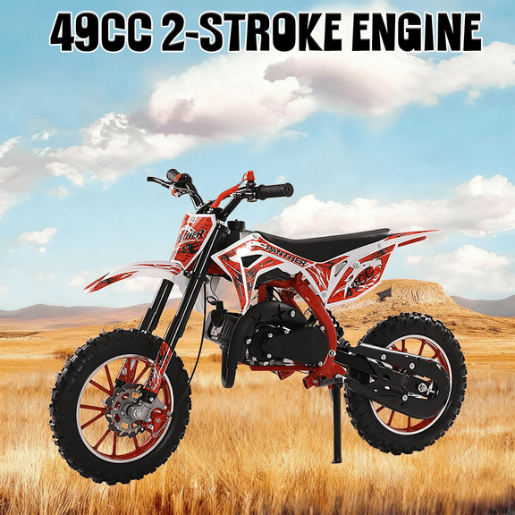 Kids Dirtbike Gas Pitbike, 2 Stroke Dirt Bike 49cc for Kids 6-12, Gas Dirtbike Gas Powered Dirt Bike Motorbike w/Dual Suspension & Dual Disc Brake