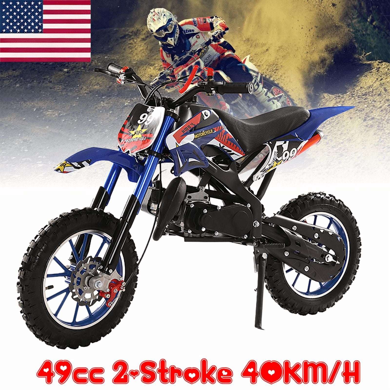 Kids Dirtbike Gas Pitbike, 2 Stroke Dirt Bike 49cc for Kids 6-12, Mini Dirt Bike Gas Dirtbike Motorbike w/Dual Suspension & Dual Disc Brake