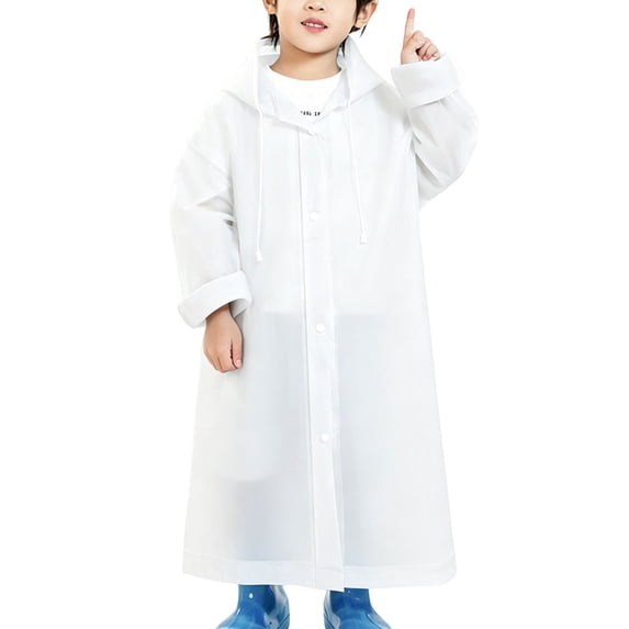 Kids Disposable Hooded Raincoat, Boys Girls Solid Color Windproof Waterproof Lightweight Poncho for Outdoor, School, Travel and Hiking Activities White 9 Years