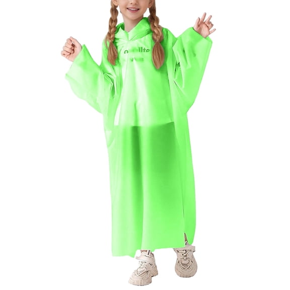 Kids Disposable Raincoat, Lightweight Full Body Rainwear with Backpack, Easy Clean, All Season, One Size Fits Ages 5-12, Green (Bust 70cm/27.56in, Length 90cm/35.43in)