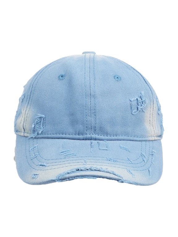 Kids Distressed Denim Baseball Cap with Breathable Eyelets, Adjustable Sun Protection Hat for Outdoor Activities, Casual Play and Summer Sun Safety