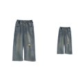 thumbnail image 1 of Kids Distressed Jeans, Boys Girls Casual Straight Leg Denim Pants, Loose Wide Leg, Comfortable Stretchable Soft Fabric, Durable for Daily Wear Outdoor Activities, 1 of 8