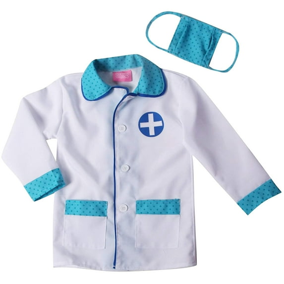 Kids Doctor Coat & Face Mask for Kids Doctor Costume | For Ages 2-8 Blue 4-6