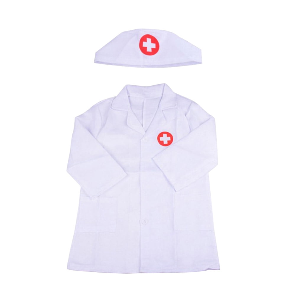 Kids Doctor Cosplay Costume Outfit Long Sleeves Coat with Cap Doctor Role Play Set (White)