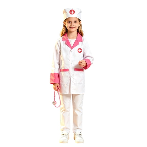Doctor Set Printable Kids Doctor Dress-Up Set with Lab Coat & Stethoscope, Pink Medic Role ...