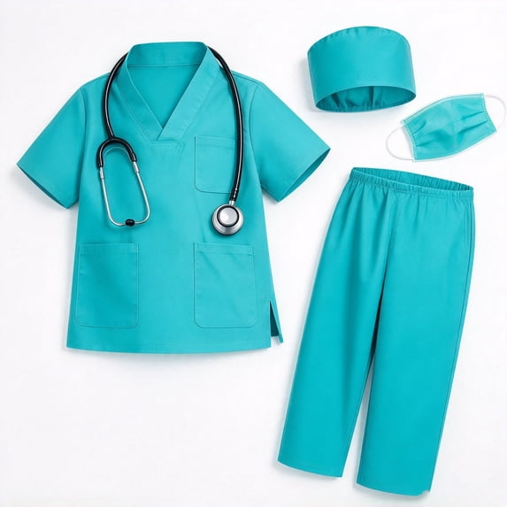 Doctor Set Printable Kids Doctor Scrubs Costume 4-Piece Set with Pants & Accessories ...