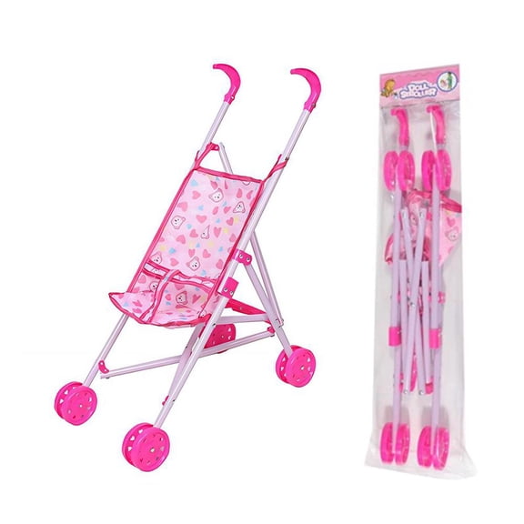 Kids Doll Stroller, Foldable Baby Doll Cart with Learning Patterns, Pretend Play Push Stroller for Children