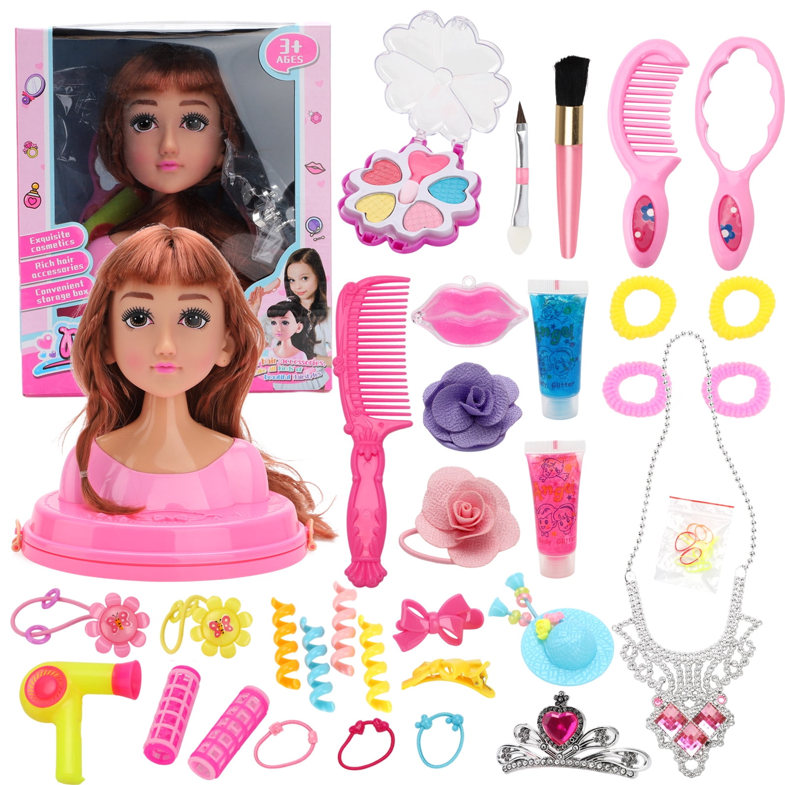 Kids Dolls Styling Head Makeup Comb Hair Toy Doll Set Pretend Play Princess Dressing Play Toys For Girls 3 6 Years