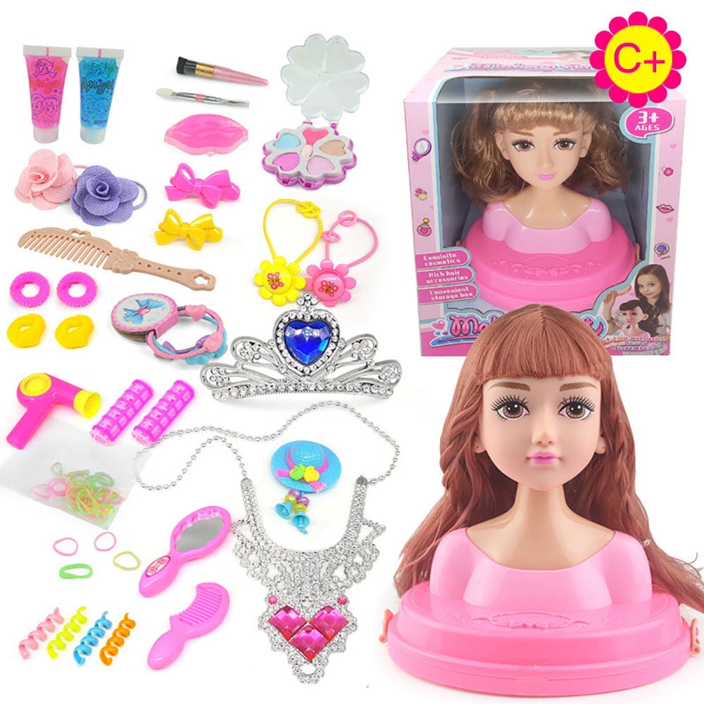 Kids Dolls Styling Head Makeup Comb Hair Toy Doll Set Pretend Play