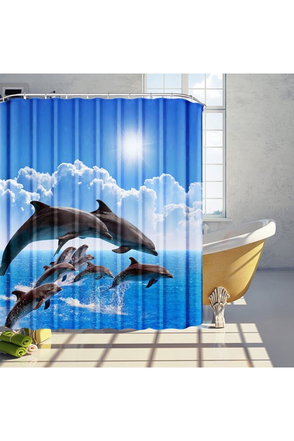 Kids Dolphin Shower Curtain for Bathroom Decor 72Wx72H Ocean Sea Underwater Turtle Fish Tropical Coral Reef Marine Wildlife Art Printed Fabric Polyester Waterproof 12 Pack Plastic Hooks