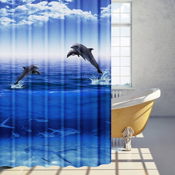 Kids Dolphin Shower Curtain for Bathroom Decor 72Wx78H Ocean Sea Underwater Turtle Fish Tropical Coral Reef Marine Wildlife Art Printed Fabric Polyester Waterproof 12 Pack Plastic Hooks
