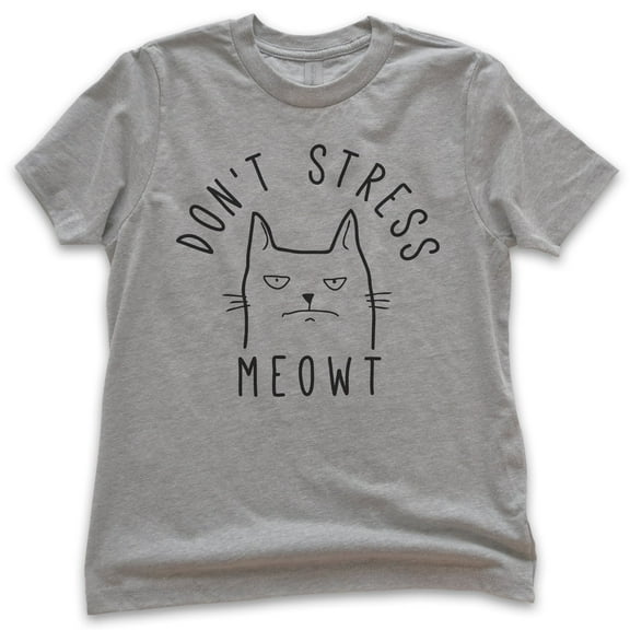 Kids Don't Stress Meowt Shirt Cat Shirt, Youth Kids Boy Girl T-Shirt, Funny Cat Shirt, Clever Cool Cat Shirt, Dark Heather Gray, Medium
