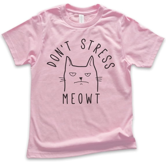 Kids Don't Stress Meowt Shirt Cat Shirt, Youth Kids Boy Girl T-Shirt, Funny Cat Shirt, Clever Cool Cat Shirt, Light Pink, Medium
