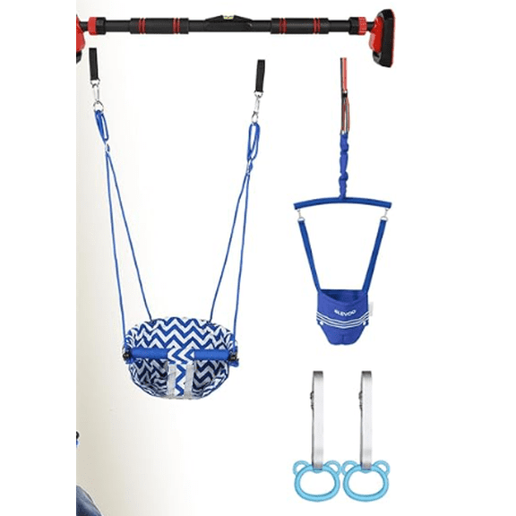 Kids Doorway Jumper Swing with Pull-Up Bar Gym, 4-in-1 Indoor Playground Set