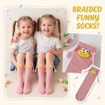 thumbnail image 1 of Kids Dopamine Color Knee High Socks, Girls Funny 3D Cartoon Face Braided Tassel Long Socks, Polyester Cotton Cute Novelty Children Stockings, 1 of 6