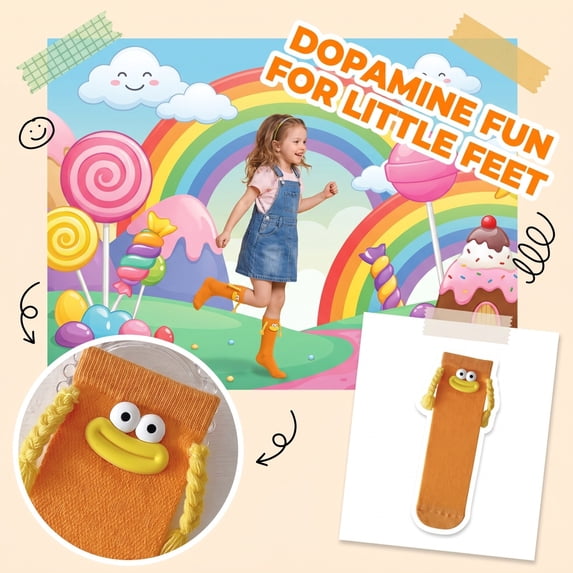 Kids Dopamine Color Knee High Socks, Girls Funny 3D Cartoon Face Braided Tassel Long Socks, Polyester Cotton Cute Novelty Children Stockings