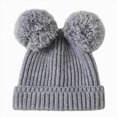 thumbnail image 1 of Kids Double Pom Pom Knit Beanie,Cute Winter Warm Hat with Faux Fur Balls, 1 of 5