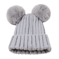 thumbnail image 1 of Kids' Double Pom Pom Knit Beanie - Soft Winter Hat for Babies & Children, Warm Ribbed Beanie Cap for 6 Months to 12 Years-Gray, 1 of 2