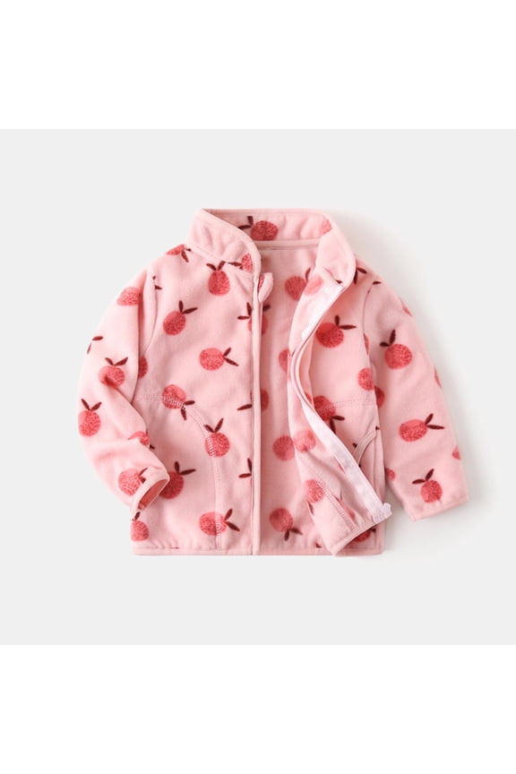 Kids Double-Sided Flannel Teddy Fleece Zip Up Jacket Warm Reversible Outer Coat Pink 4-5 Years
