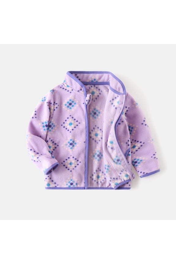 Kids Double-Sided Flannel Teddy Fleece Zip Up Jacket Warm Reversible Outer Coat Purple 3-4 Years