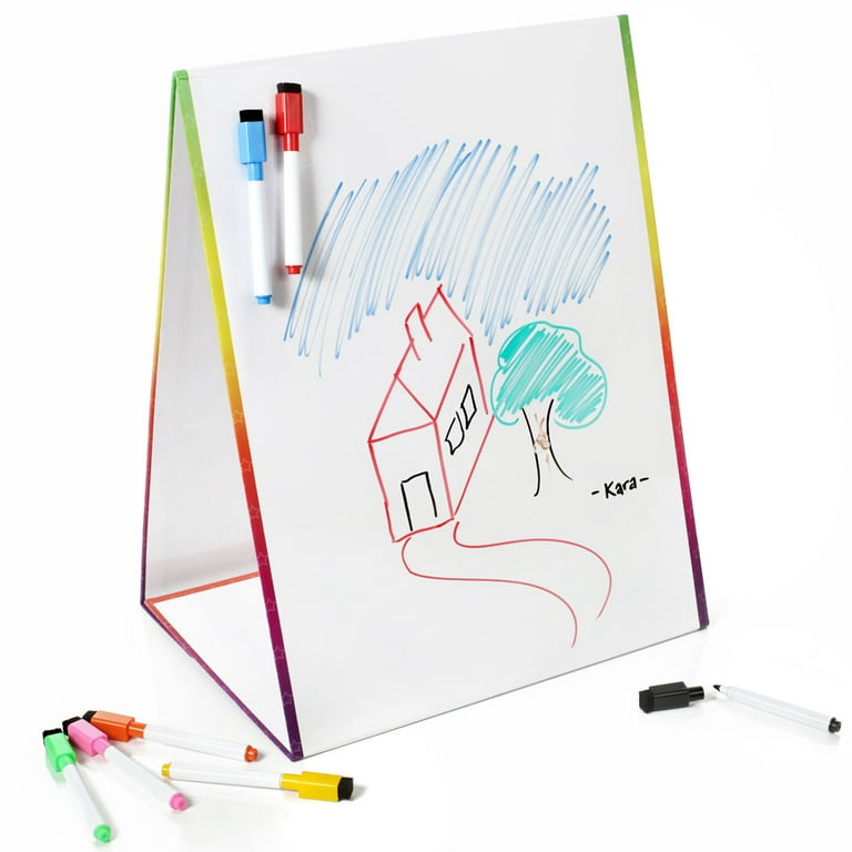 Kids Double Sided Magnetic Tabletop Easel Dry Erase Whiteboard With 8 Assorted Colors Pack Dry Erase Markers Portable Collapsible