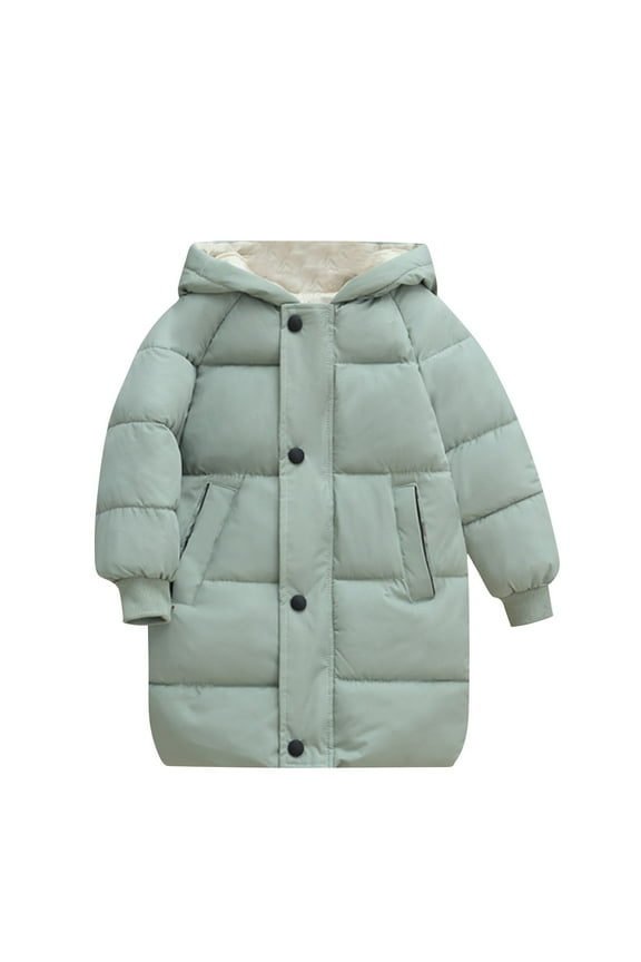 Kids Down Coat Winter Clothes Warm Hooded Puffer Quilted Jacket Mid Length Heavyweight Overcoat for Boys Girls (4T, Green)