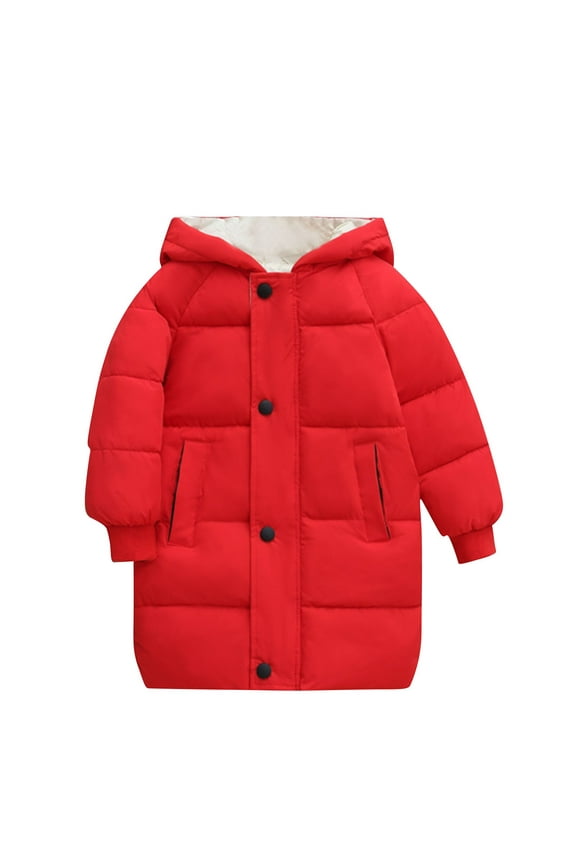 Kids Down Coat Winter Clothes Warm Hooded Puffer Quilted Jacket Mid Length Heavyweight Overcoat for Boys Girls (8T, Red)