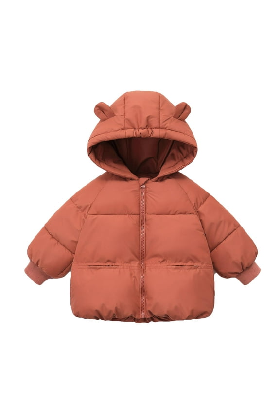 Kids Down Jacket Autumn Winter Thickened Hooded Bear Ears Coat Warm Padded Outerwear for Boys Girls Cold Weather