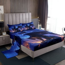 Dragon Twin Sheets Galaxy Starry Sky Painting Sheet Set,Magical World Bed Sheets Set Teens Magic Animla Wildlife Flat Fitted Sheet