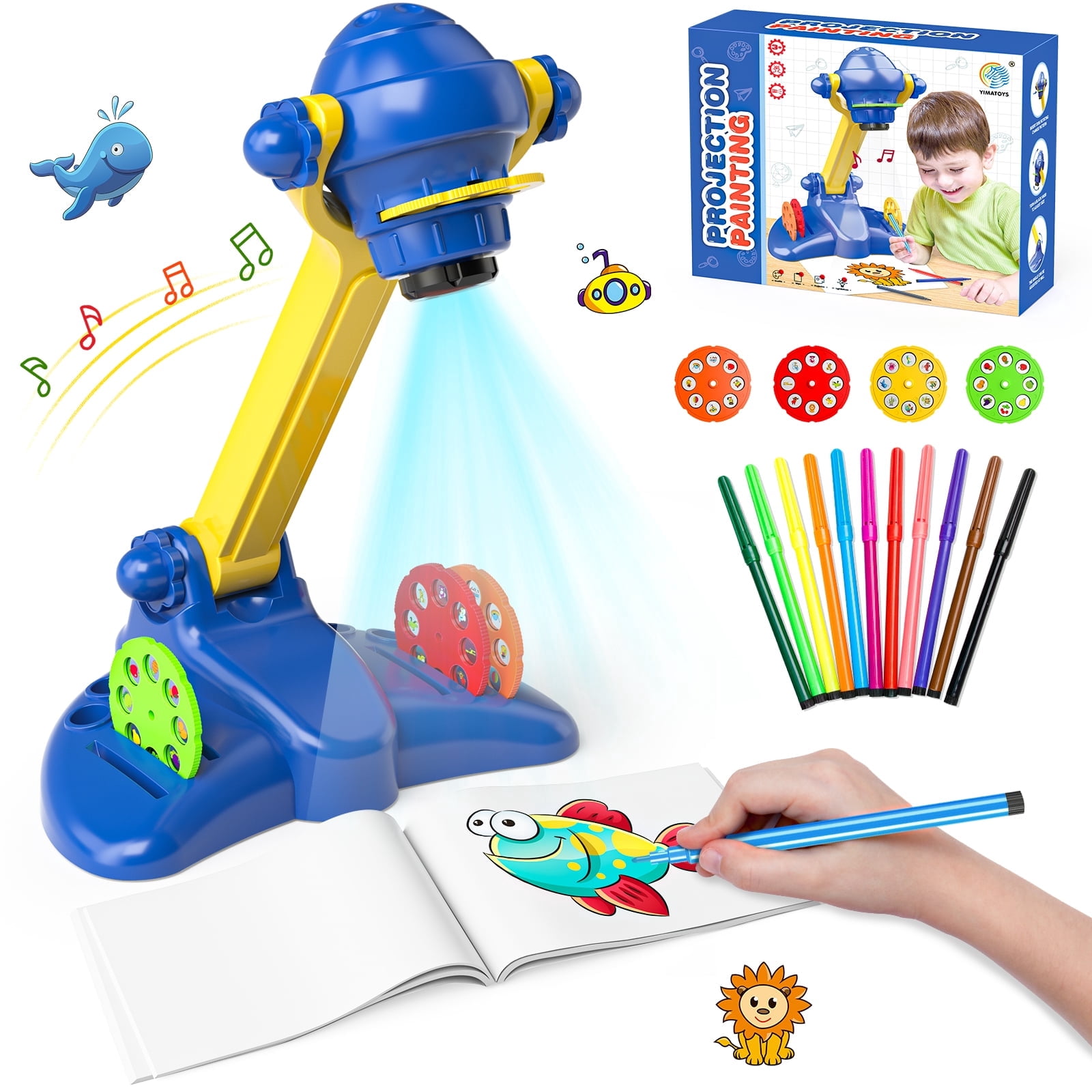 HXFOU Kids Drawing Projector Kit with Trace and Draw Projector, Coloring Pencils, Crayons & Activity Books, Art Craft Kit for Boys and Girls Ages 3+