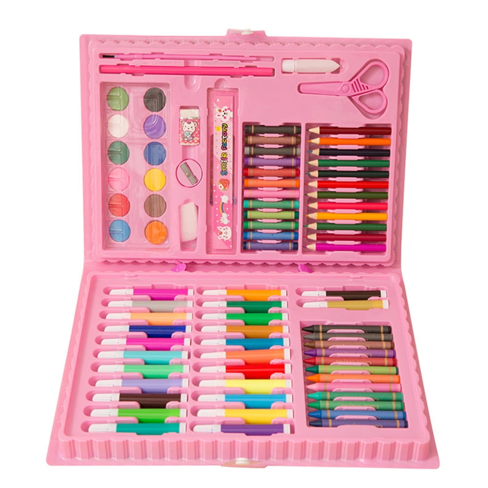 Kids Drawing Tool Kit With Box Painting Brush Art For Kids Girls Pink 86pcs
