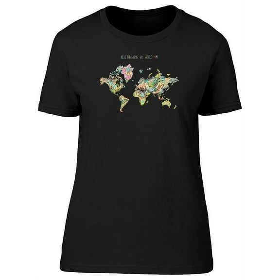 Kids Drawing / World Map T-Shirt Women -Image by Shutterstock, Female XX-Large