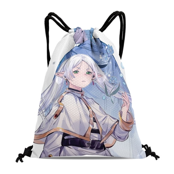 Drawstring Backpack for Frieren Beyond Journey's End Drawstring Pocket Adults Women Men Party Favor Bags Sports for Gym Travel Swimming Hiking Camping Tote Bag 11.8 15.7 in