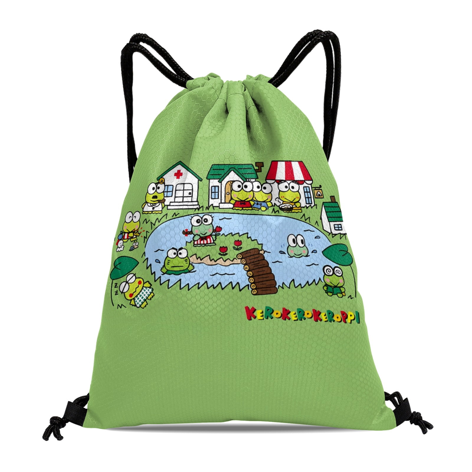 adult and kids drawstring backpacks Drawstring Backpack for The Frog of Keroppi Party Favor Bags Sackpack Adults  Women Men Sports for Gym Travel Swimming Hiking Camping Tote Bag 11.8 ×  15.7 in