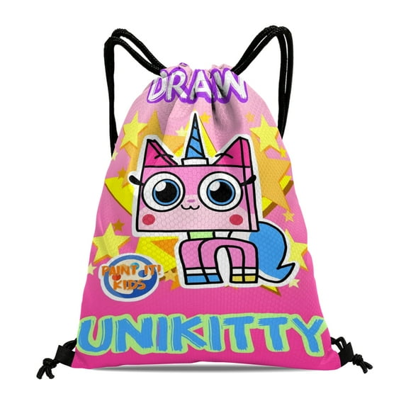 Drawstring Backpack for Unikitty Party Favor Bags Sackpack Adults Women Men Sports for Gym Travel Swimming Hiking Camping Tote Bag 11.8 × 15.7 in