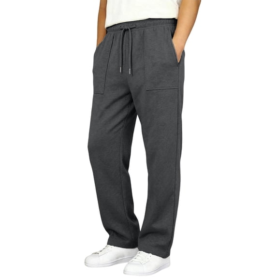 Kids Drawstring Elastic Waist Straight Wide Leg Sweatpants, Open Hem Patch Pocket Loose Casual Trousers for Boys Girls Daily Shopping Outdoor Play(Grey1,9-10 Years)