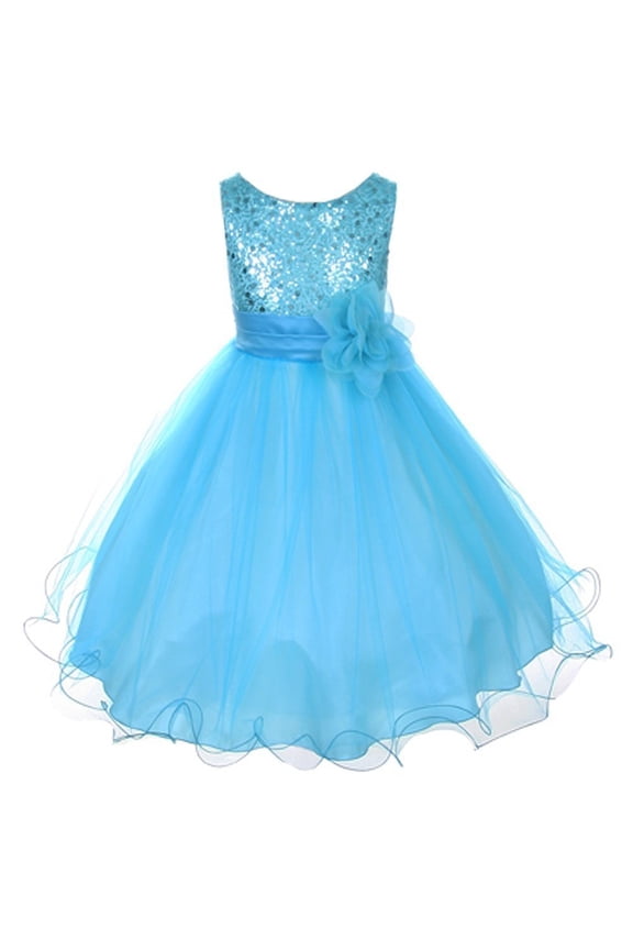 Baby Girls Aqua Sequin Double Mesh Flower Dress 18M